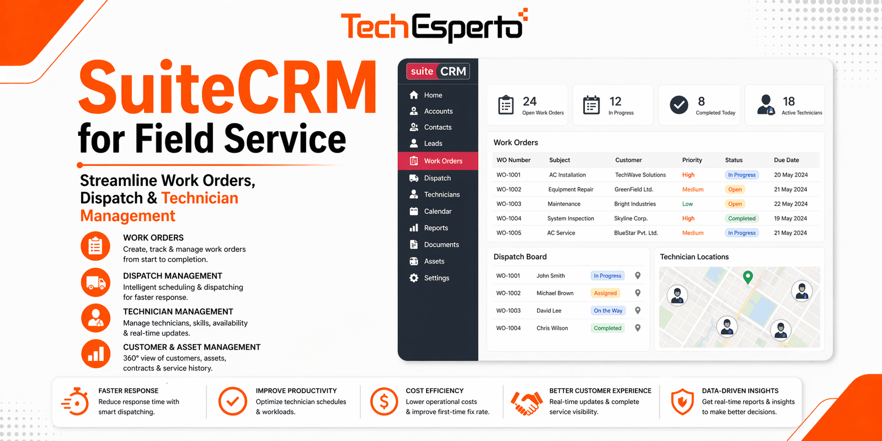SuiteCRM for Field Service: Work Orders, Dispatch & Technician Management CRM